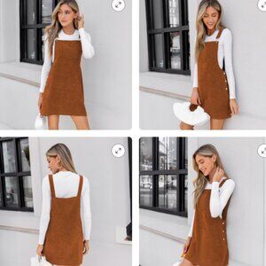 orange-brown Cupshe Corduroy Square Neck Mini Skirtalls overall dress